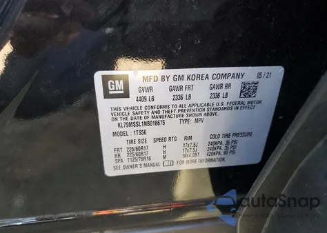 2022 Chevrolet Trailblazer Activ из США, поврежденный, VIN KL79MSSL1NB018675